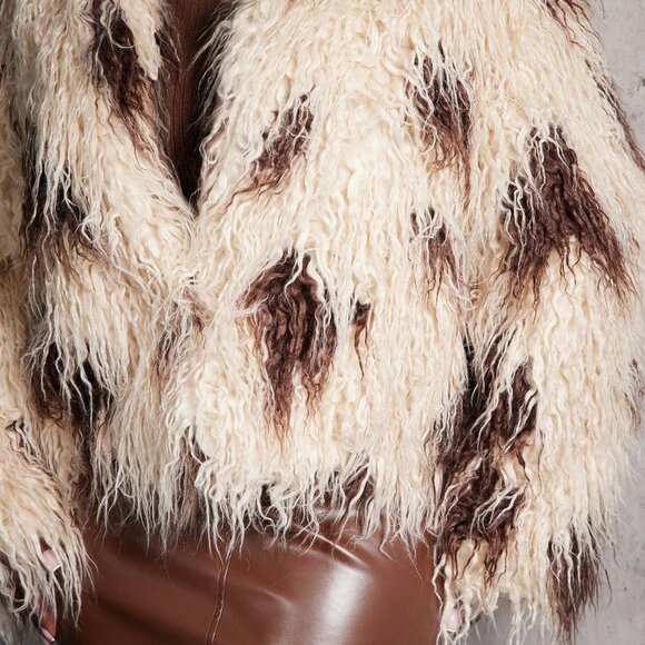 Multicolor Preppy Women's Cow Print Faux Fur Long Sleeve Jacket - Picture 7 of 8